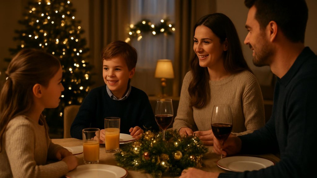 Famiglia con bambini in ambiente accogliente per Capodanno