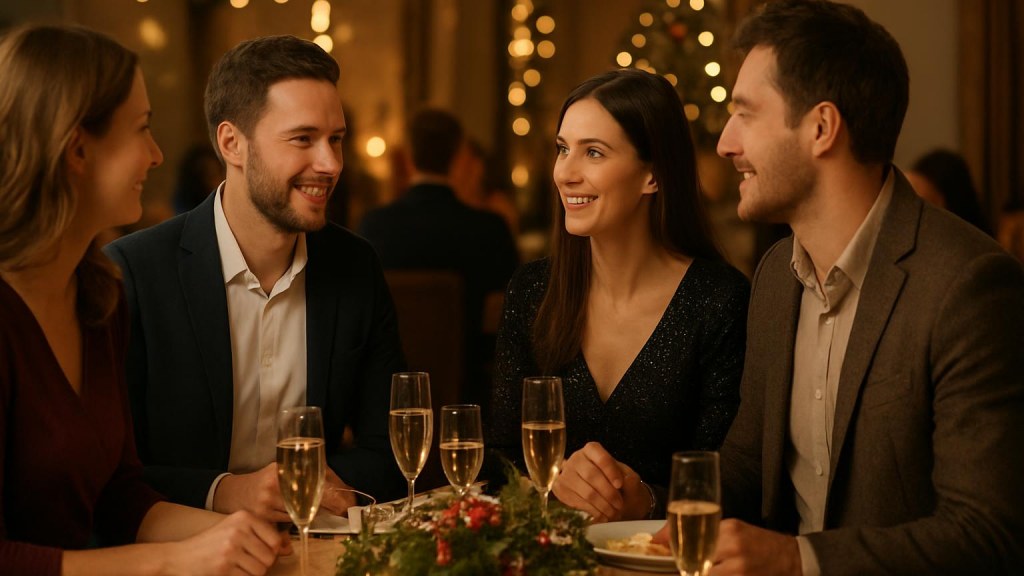 Gruppo di adulti in contesto conviviale per Capodanno