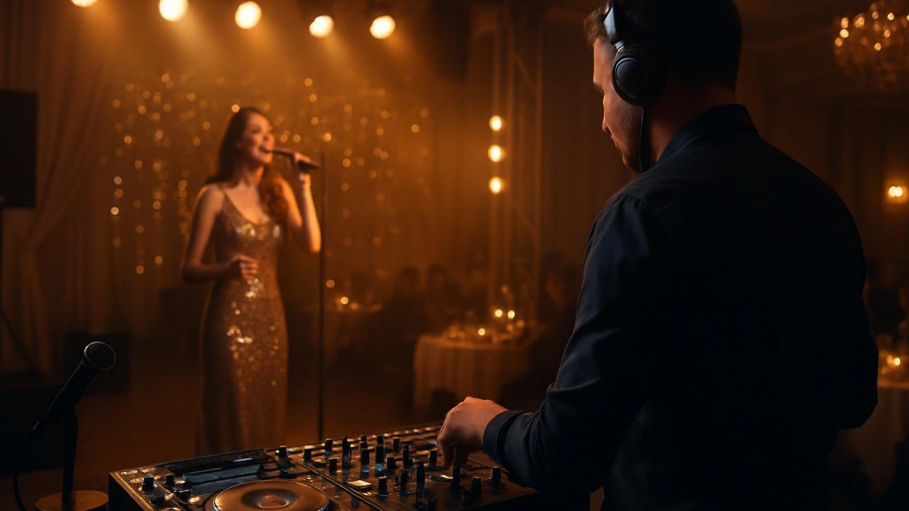 DJ o cantante in una sala eventi per Capodanno